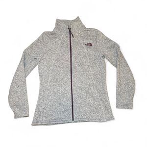 The North Face Women’s M Full Zip Fleece Jacket Heather Gray Purple Trim
